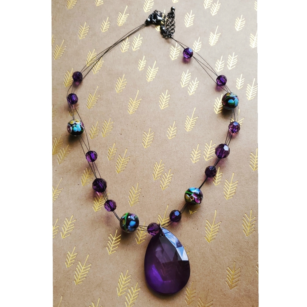 Boho Purple Glass Beaded Necklace